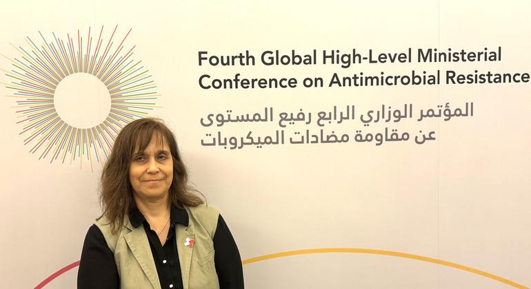 Jacqueline Alvarez, Chief of the UNEP Chemicals and Health Branch, speaking with UN News at the 4th Ministerial Conference on Antimicrobial Resistance (AMR) in Jeddah, Saudi Arabia.