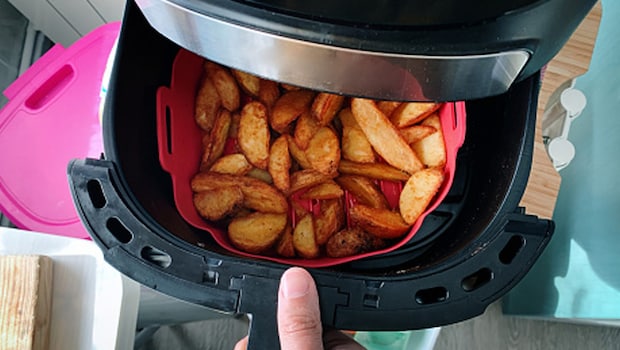 Bake potato sticks instead of deep frying them to make it healthier.
