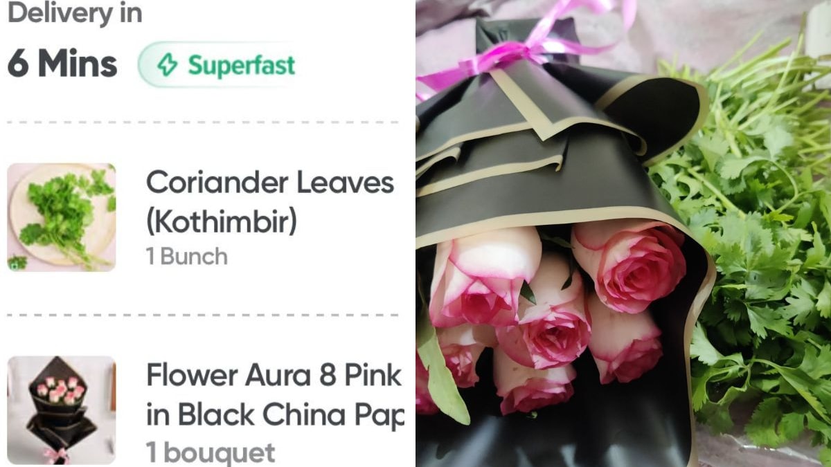 Woman Receives "Free" Dhaniya With Roses From Swiggy Instamart, Internet Reacts