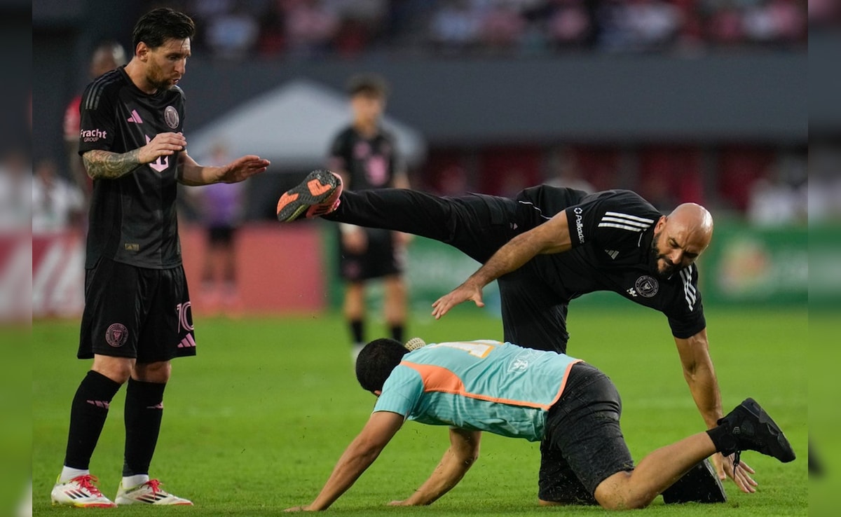 Lionel Messi's $3 Million-A-Year Bodyguard Fails To Stop Pitch Invader Hugging Super Star MId-Match. Video Viral