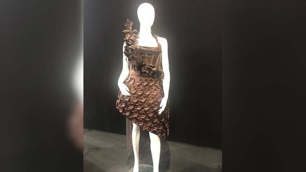 A mannequin sporting an outfit made of chocolate