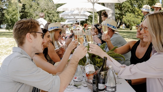 Visitors enjoying a meal at the Food & Wine Festival
