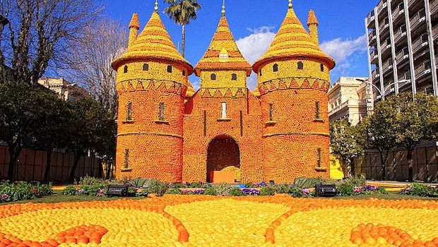 A magnificent structure made of lemons and oranges