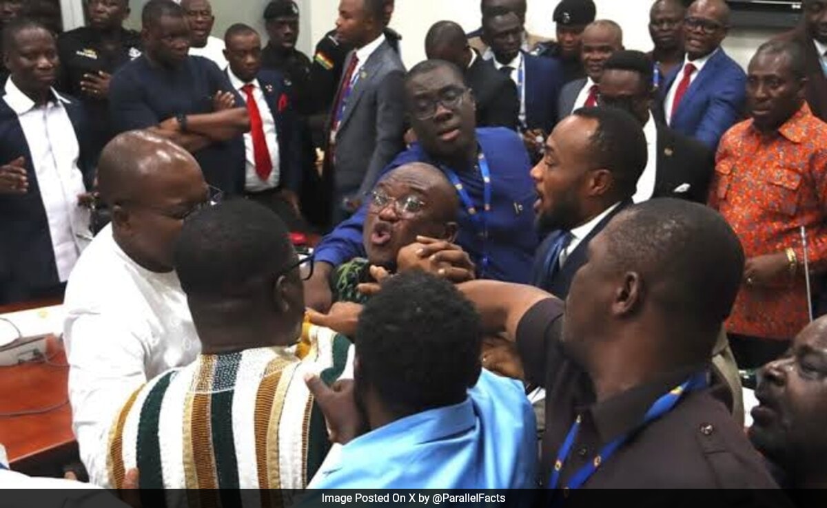 Chaos Erupts In Ghana's Parliament As MPs Push Each Other, Break Furniture