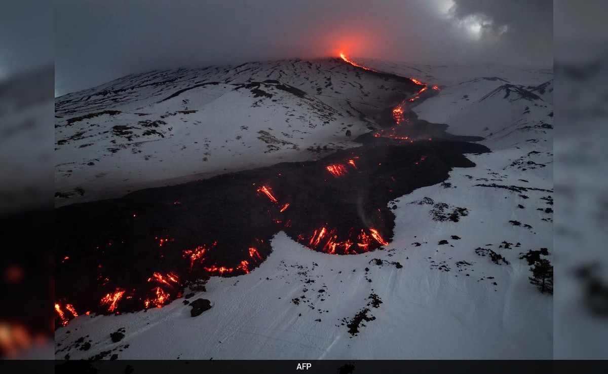 Stunning Moment Lava Meets Snow In Mount Etna Eruption