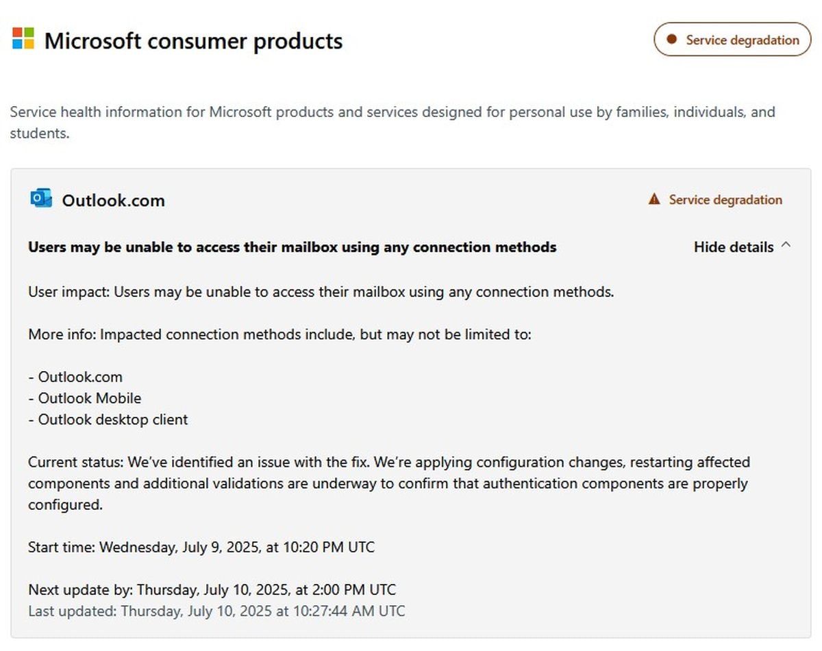 outlook down microsoft Outlook