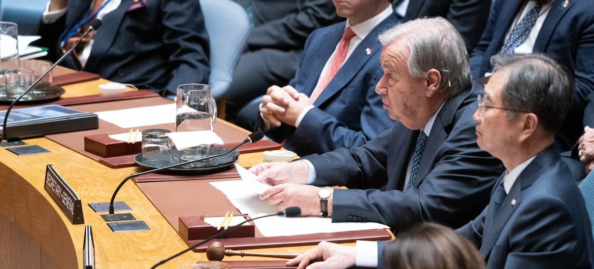 Secretary-General António Guterres addresses the Security Council meeting on maintenance of peace and security of Ukraine. Secretary-General António Guterres addresses the Security Council meeting on maintenance of peace and security of Ukraine.