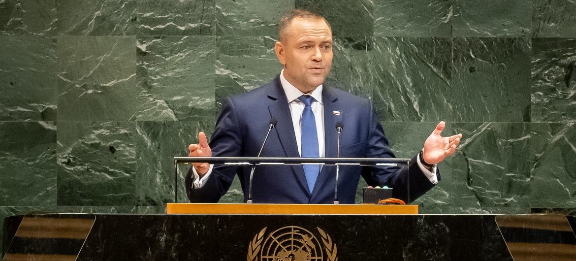 President Karol Nawrocki of Poland addresses the general debate of the General Assembly’s eightieth session. President Karol Nawrocki of Poland addresses the general debate of the General Assembly’s eightieth session.