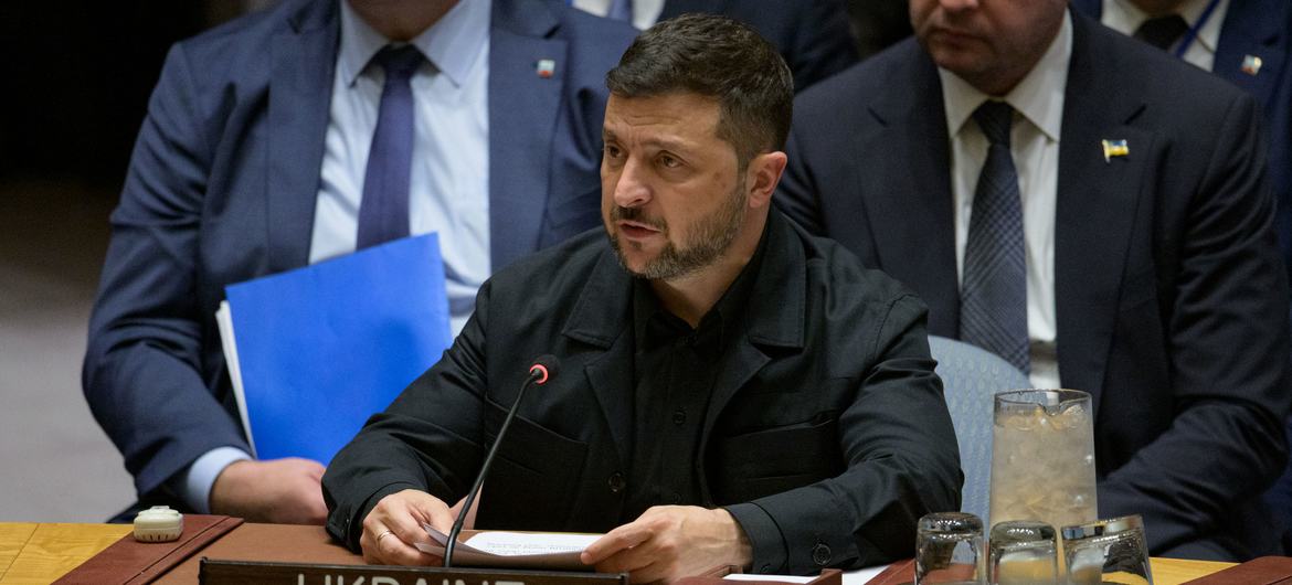 President Volodymyr Zelenskyy addresses the UN Security Council meeting on maintaining peace and security in Ukraine. President Volodymyr Zelenskyy addresses the UN Security Council meeting on maintaining peace and security in Ukraine.
