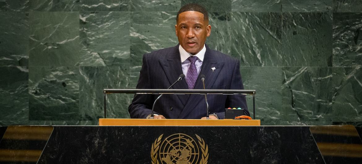President Duma Gideon Boko of Botswana addresses the general debate of the General Assembly’s 80th session. President Duma Gideon Boko of Botswana addresses the general debate of the General Assembly’s 80th session.