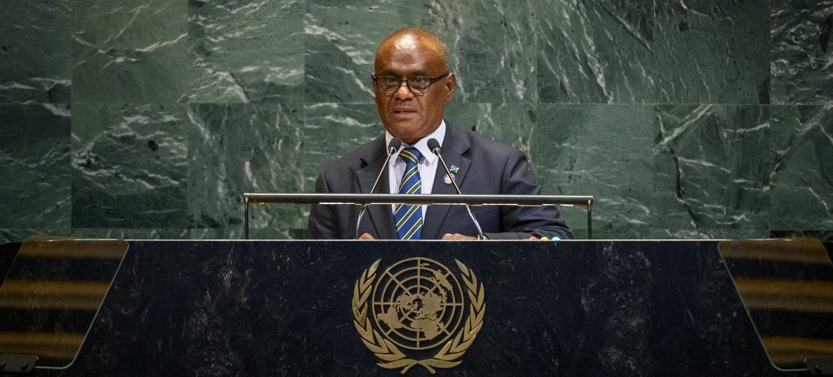 Prime Minister Jeremiah Manele of Solomon Islands addresses the general debate of the General Assembly’s 80th session. Prime Minister Jeremiah Manele of Solomon Islands addresses the general debate of the General Assembly’s 80th session.