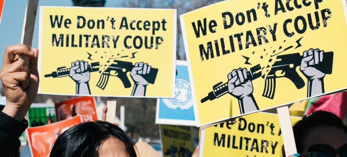 A demonstration against Myanmar's military coup takes place n Washington, DC, United States. (2021 photograph) A demonstration against Myanmar's military coup takes place n Washington, DC, United States. (2021 photograph)
