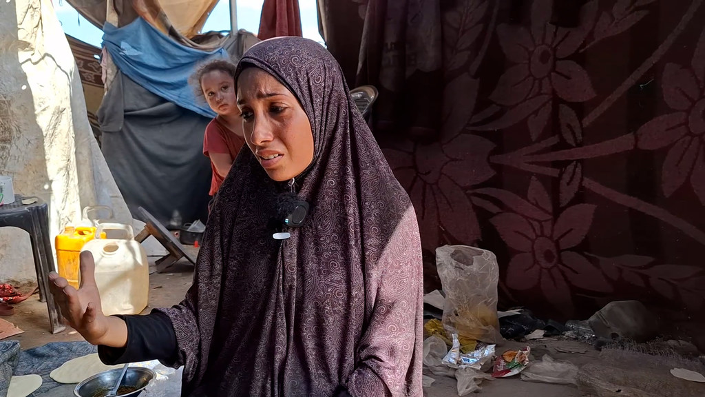 Aisha Al-Ra‘i, displaced from Gaza City to the south of the Strip Aisha Al-Ra‘i, displaced from Gaza City to the south of the Strip