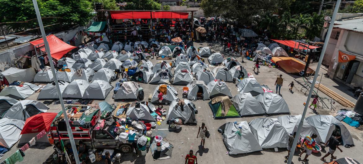 People in Port-au-Prince have been forced to flee violence and are living in tents in more secure locations. People in Port-au-Prince have been forced to flee violence and are living in tents in more secure locations.