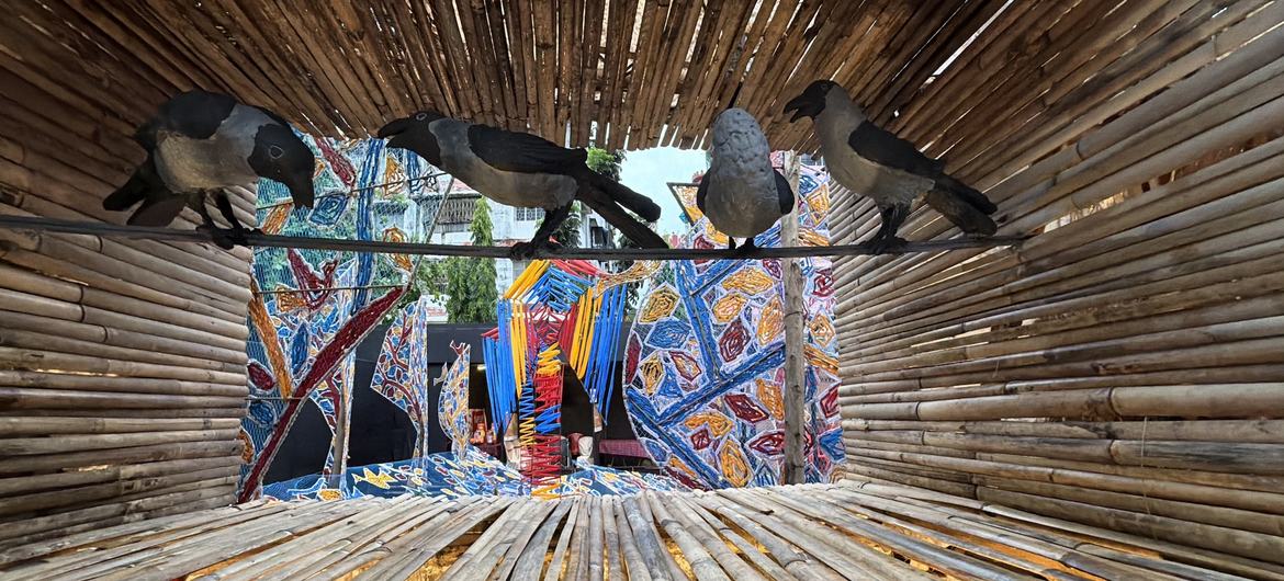 A Puja pandal explores the theme of the vanishing sounds of birds in urban areas. A Puja pandal explores the theme of the vanishing sounds of birds in urban areas.