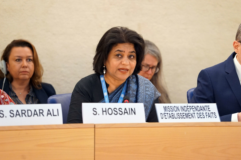 Sara Hossain, Chair of the UN Independent International Fact-Finding Mission on Iran, briefs the United Nations Human Rights Council.