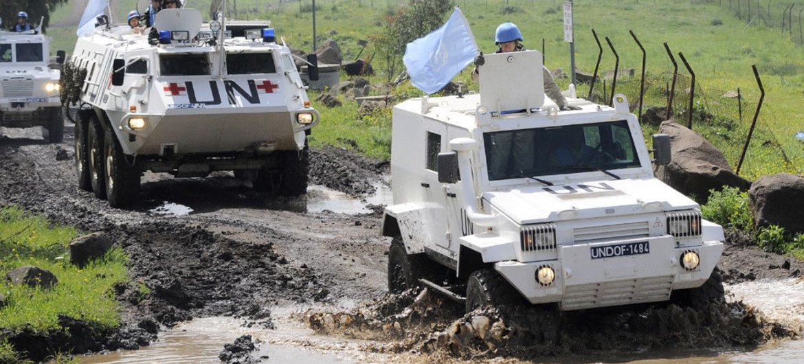 UNDOF peacekeepers patrol Golan Heights. 