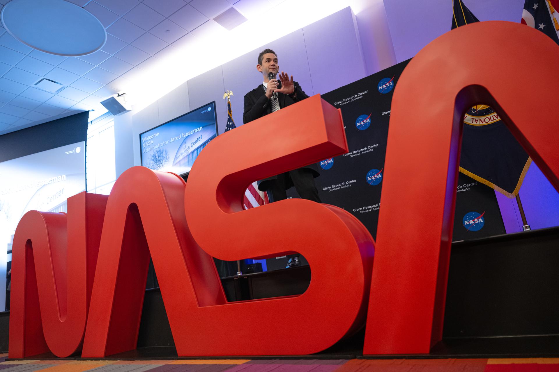 NASA Administrator Jared Isaacman speaks during a workforce Q&A session, Tuesday, Jan. 27, 2026, at NASA’s Glenn Research Center in Cleveland, Ohio. Glenn marks the eleventh stop in Isaacman’s roadshow to visit NASA facilities and engage directly with the agency’s workforce.
